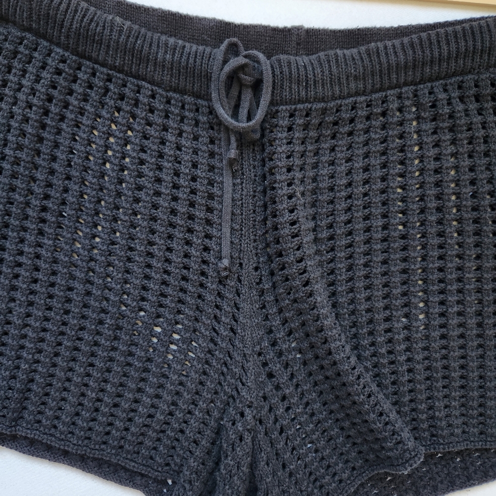 Comfy Crocheted Boho Shorts Black Drawstring Tie Beach Pool Lounge Cute XXL - Picture 5 of 13